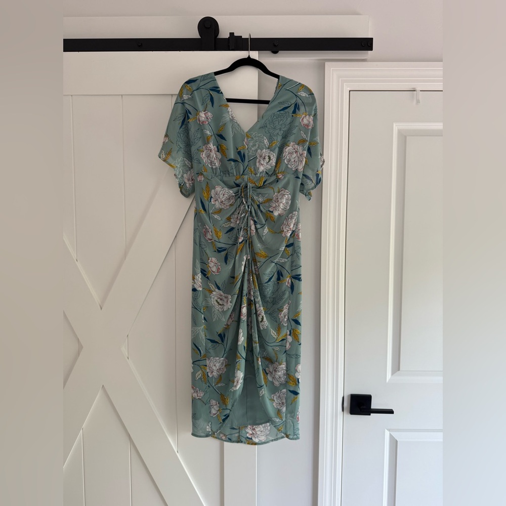 Leith Green and White Midi Dress